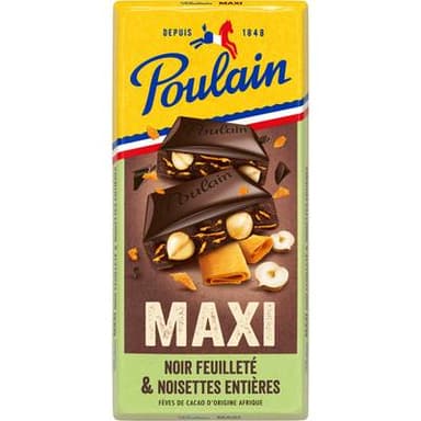 Poulain Chocolat Noir feuilleté et Noisettes entière, 190g