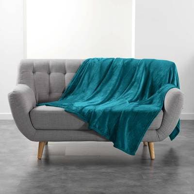 Douceur D Interieur Plaid Flanelle unie Flanou Bleu, 180 x 220 cm