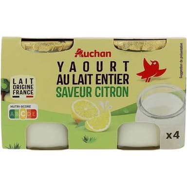 Auchan Yaourt au lait entier saveur citron, 4x125g