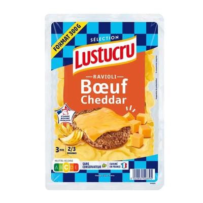 Lustucru Ravioli de boeuf, cheddar et oignons frits, 2/3 parts - 300g