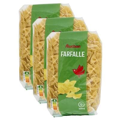 Auchan Pâtes Farfalle, Lot de 3x500g