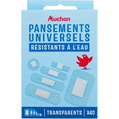 Auchan Pansements multi-usages résistants à l'eau 6 tailles, 40 pansements