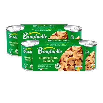 Bonduelle Champignons émincés sans sulfite et sans additif en conserve, Lot de 2 - 3x115g
