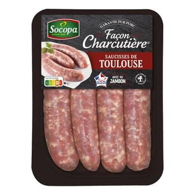 Socopa Saucisses de Toulouse Façon Charcutière avec du Jambon, 4x100g