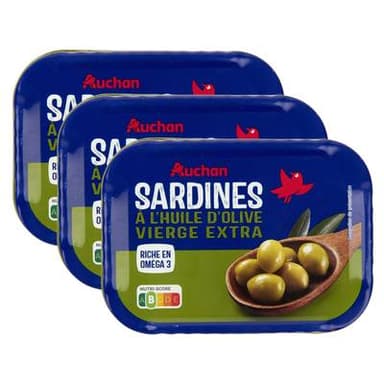 Auchan Sardines à l'huile d'Olive vierge extra, Lot de 3x135g