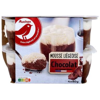 Auchan Mousse liégeoise au chocolat, 4x80g