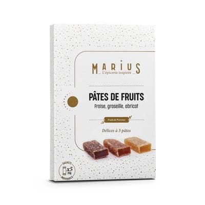 Marius, L'Épicerie Inspirée 5 Pâtes de fruits de Provence Fraise, Abricot et Groseille 5x25g, 125g