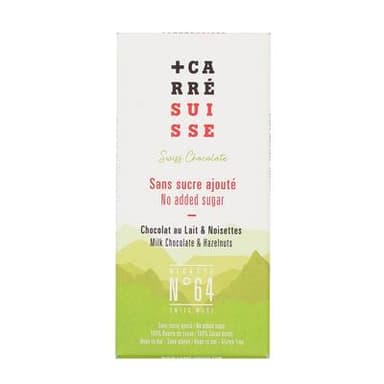 Carré Suisse Chocolat au lait et aux noisettes sans sucre ajouté N°64, 90g