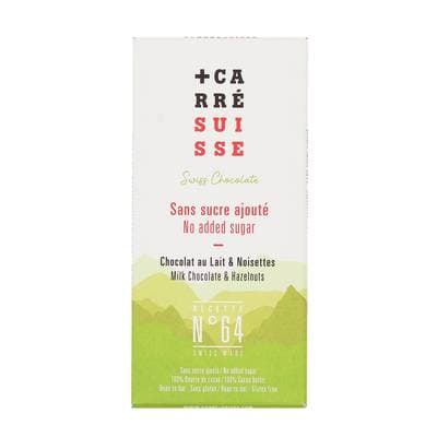 Carré Suisse Chocolat au lait et aux noisettes sans sucre ajouté N°64, 90g