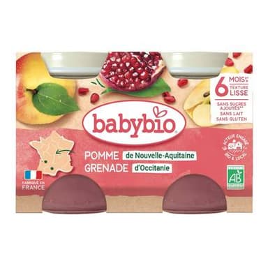 Babybio Pomme Grenade bio Pot Bébé dès 6 mois, 2x130g
