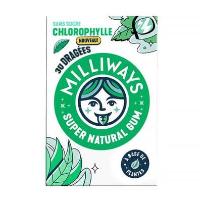 Milliways Chewing gum sans sucres à la chlorophylle, 30 dragées