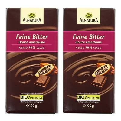 Alnatura Chocolat noir fondant bio 70% cacao, Lot de 2x100g