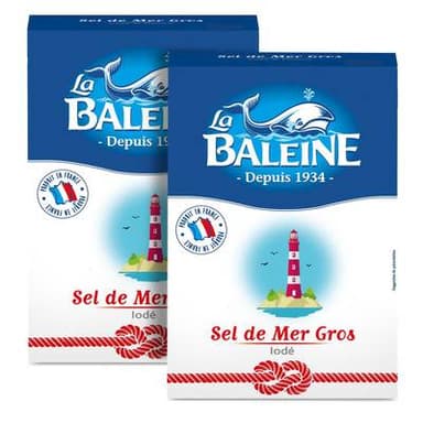 La Baleine Sel de Mer Gros Iodé, Lot de 2x1kg