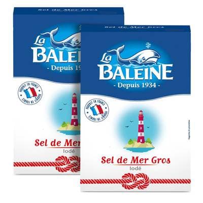 La Baleine Sel de Mer Gros Iodé, Lot de 2x1kg