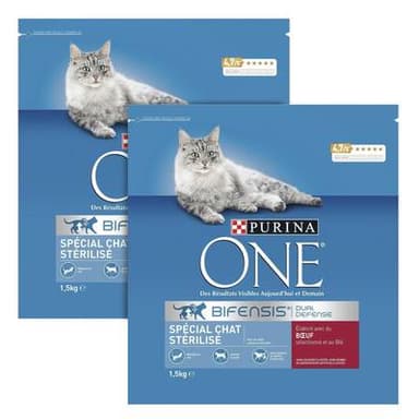 Purina - One Croquettes Boeuf pour chat adulte stérilisé, Lot de 2x1,5kg