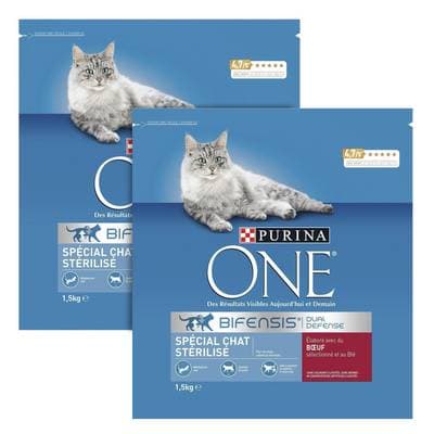 Purina - One Croquettes Boeuf pour chat adulte stérilisé, Lot de 2x1,5kg