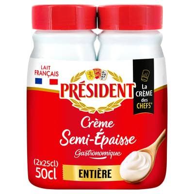 Président Crème entière semi épaisse 30%mg, 2x25cl