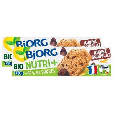Bjorg Biscuits à l'avoine et aux pépites de chocolat bio Nutri+, Lot de 2x130g