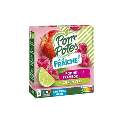 Pom Potes Compote gourde Pomme Framboise et Citron vert, 4 gourdes de 90g