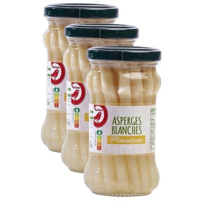 Auchan Asperges blanches miniatures en bocal, Lot de 3x100g