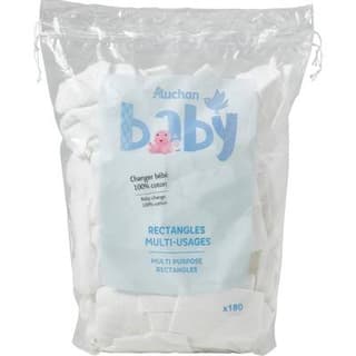 Auchan Baby Cotons rectangles multi-usages pour bébé, 180 cotons