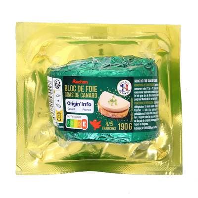 Auchan Bloc de Foie Gras de Canard, 4/5 parts - 190g