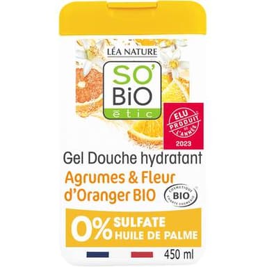 SO'BIO ETIC Gel douche hydratant Agrumes et Fleur d'oranger, 450ml