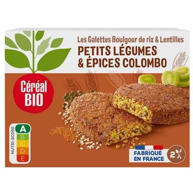 Céréal Bio 2 Galettes végétales boulgour de riz Légumes et épices colombo, 200g