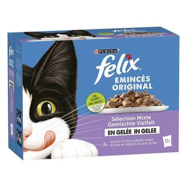 Purina - Félix Sachets en Gelée Emincés Original Sélection 4 Variétés pour Chat Adlute, 12x85g