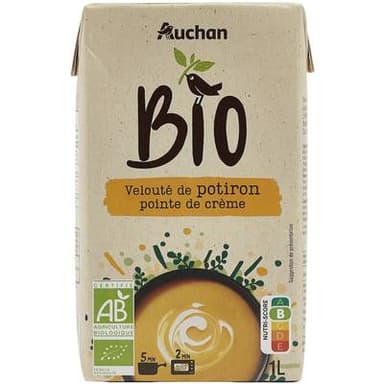 Auchan BIO Soupe velouté de potiron pointe de crème Bio, 1L