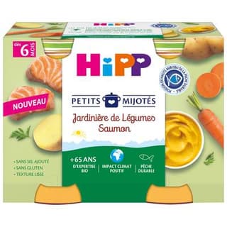 Hipp - Petits Mijotés Jardinière de Légumes Saumon Bio Pot Bébé Dès 6 Mois, 2x190g