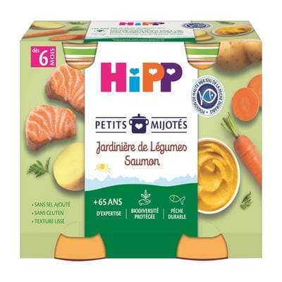 Hipp - Petits Mijotés Jardinière de Légumes Saumon Bio Pot Bébé Dès 6 Mois, 2x190g