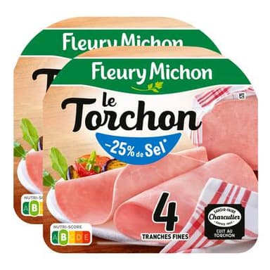 Fleury Michon Jambon Le torchon Taux de Sel Réduit, Lot de 2x120g
