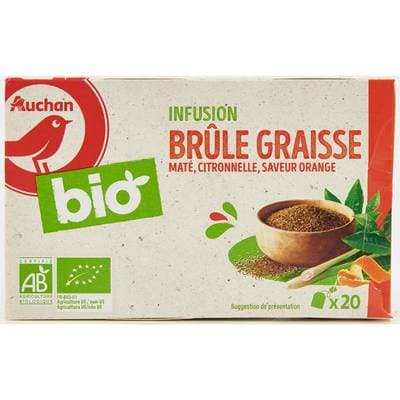 Auchan BIO Infusion brûle graisse maté citronnelle orange bio, 20 sachets