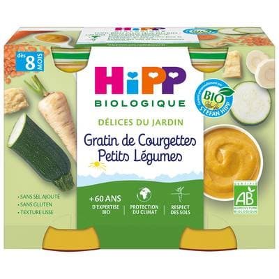 Hipp - Délices du Jardin Gratin de courgettes Petits Légumes Bio Pot Bébé Dès 8 mois, 2x190g