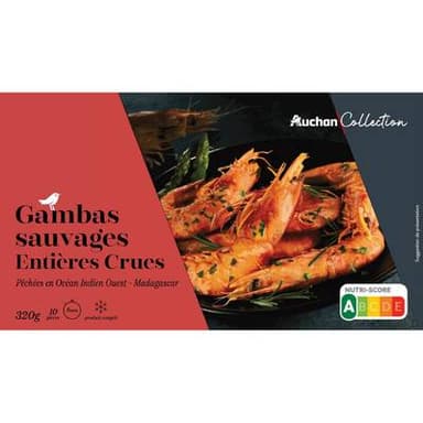 Auchan Collection Gambas sauvages entières crues, 320g
