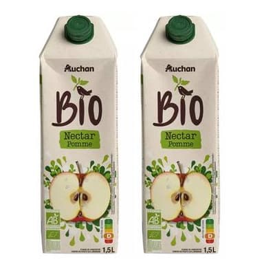 Auchan BIO Nectar de pomme bio, Lot de 2x1,5L
