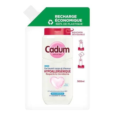 Cadum Gel Lavant pour Corps et Cheveux Hypoallergénique recharge, 500ml