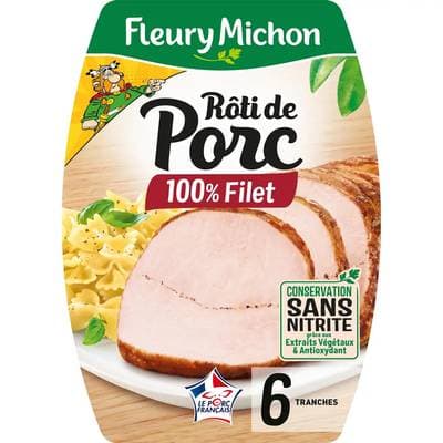 Fleury Michon Rôti de porc sans nitrite, 6 tranches - 180g
