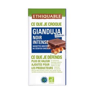 Ethiquable - Commerce Equitable Chocolat noir Gianduja inense 42% Cacao Bio du Nicaragua, 100g