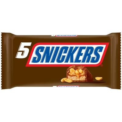 Snickers 5 Barres chocolat cacahuètes, 250g