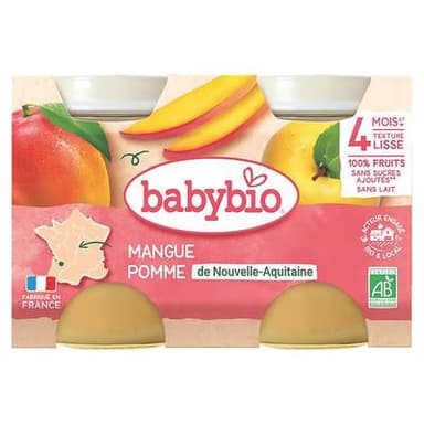 Babybio Mangue, Pomme d'Aquitaine Bio Pot Bébé Dès 4 mois, 2x130g