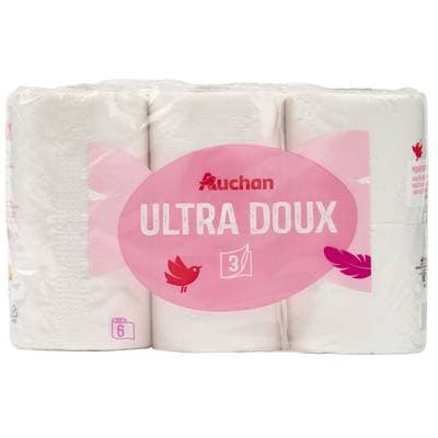 Auchan Papier toilette blanc ultra doux 3 épaisseurs, 6 rouleaux