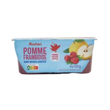 Auchan Coupelles purée de pomme framboise sans sucres ajoutés, 4x100g