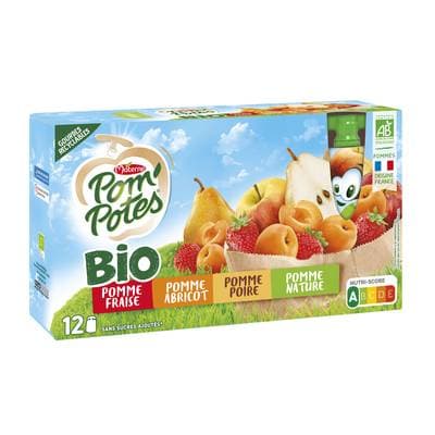 Pom Potes Multivariétés Sans sucres ajoutés Bio, 12 gourdes de 90g
