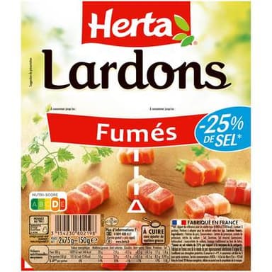 Herta Lardons fumés, Taux de Sel Réduit, 2x75g