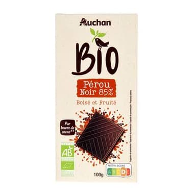 Auchan BIO Tablette de chocolat noir 85% cacao Pérou bio, 100g