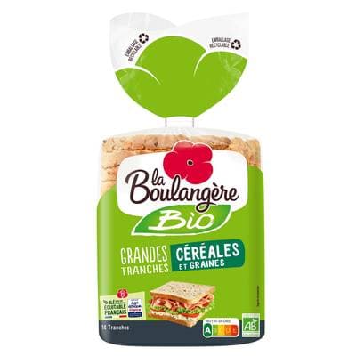La Boulangère Pain de Mie Bio Céréales et Graines Grandes Tranches, 14 tranches - 500g