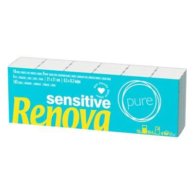 RENOVA Paquets de mouchoirs sensitive blanc 4 épaisseurs, 18 étuis mouchoir