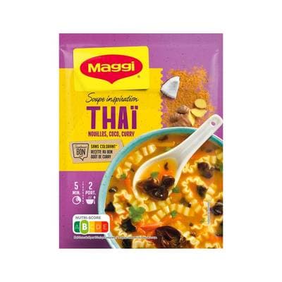 Maggi Soupe Inspiration Thaï Nouilles Coco Curry déshydratée en sachet pour 2, 42g